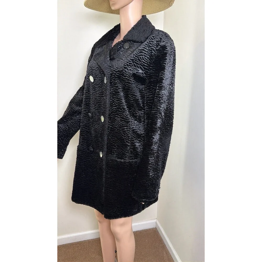 Vintage i.e. Faux Persian Lamb Fur Double-Breasted Coat – Size XL Mob Wife